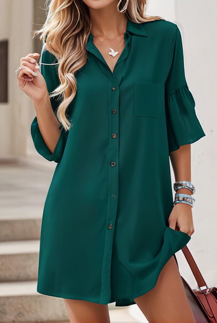 solid color loose fashion v neck mini dress 146248