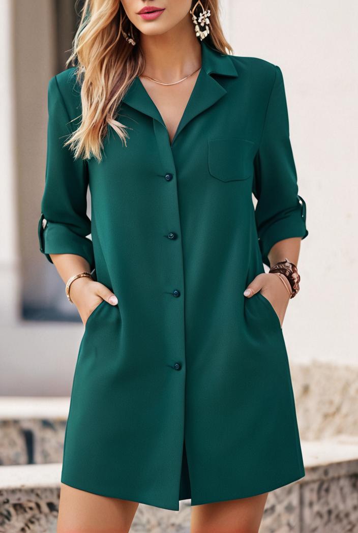 solid color loose fashion v neck mini dress 146256