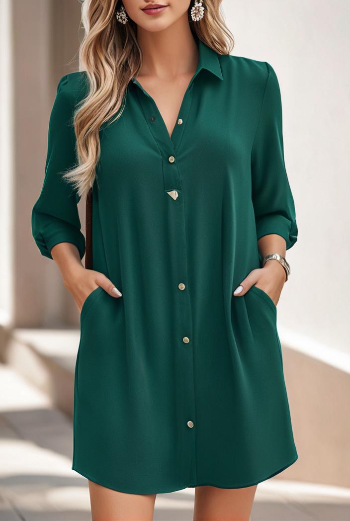 solid color loose fashion v neck mini dress 146260