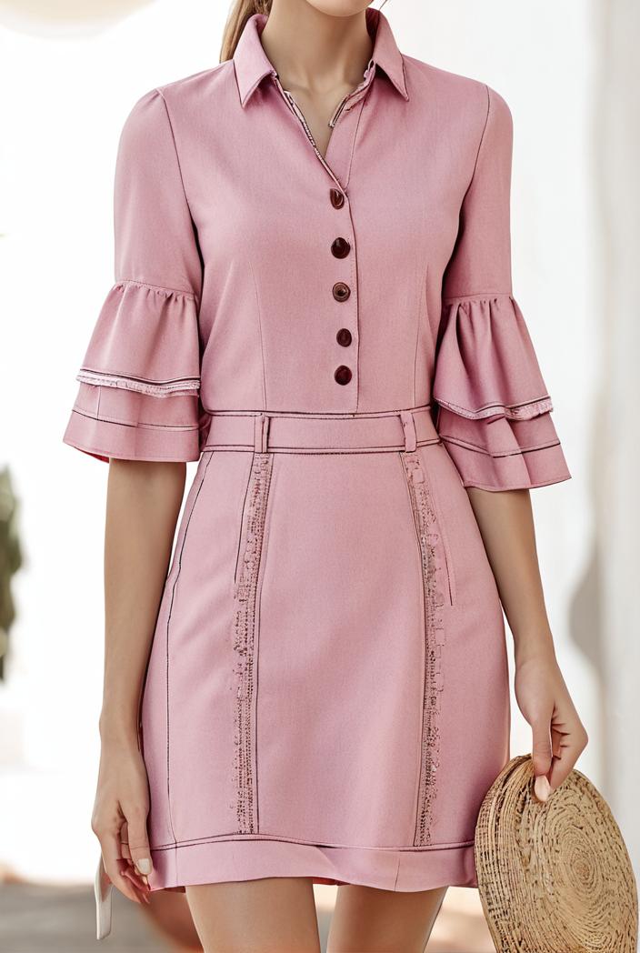 solid color loose fashion v neck mini dress 146267