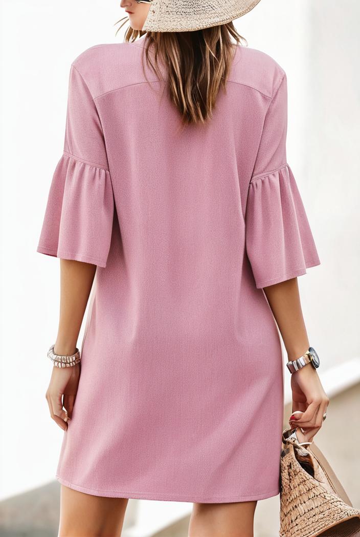 solid color loose fashion v neck mini dress 146268