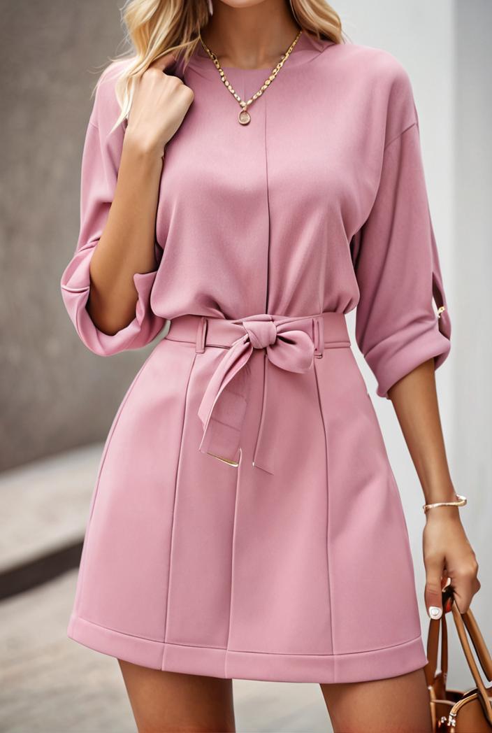 solid color loose fashion v neck mini dress 146283
