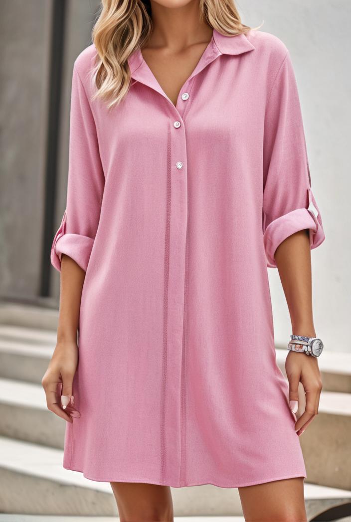 solid color loose fashion v neck mini dress 146292