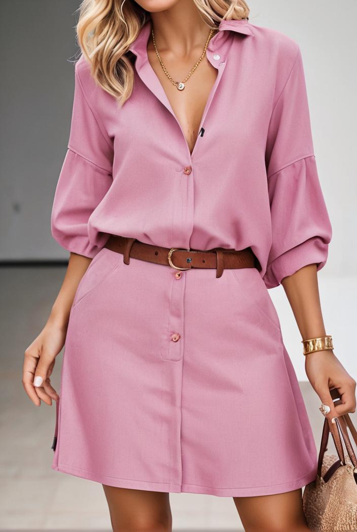 solid color loose fashion v neck mini dress 146293