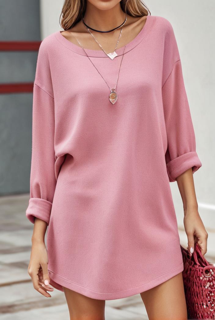 solid color loose fashion v neck mini dress 146294