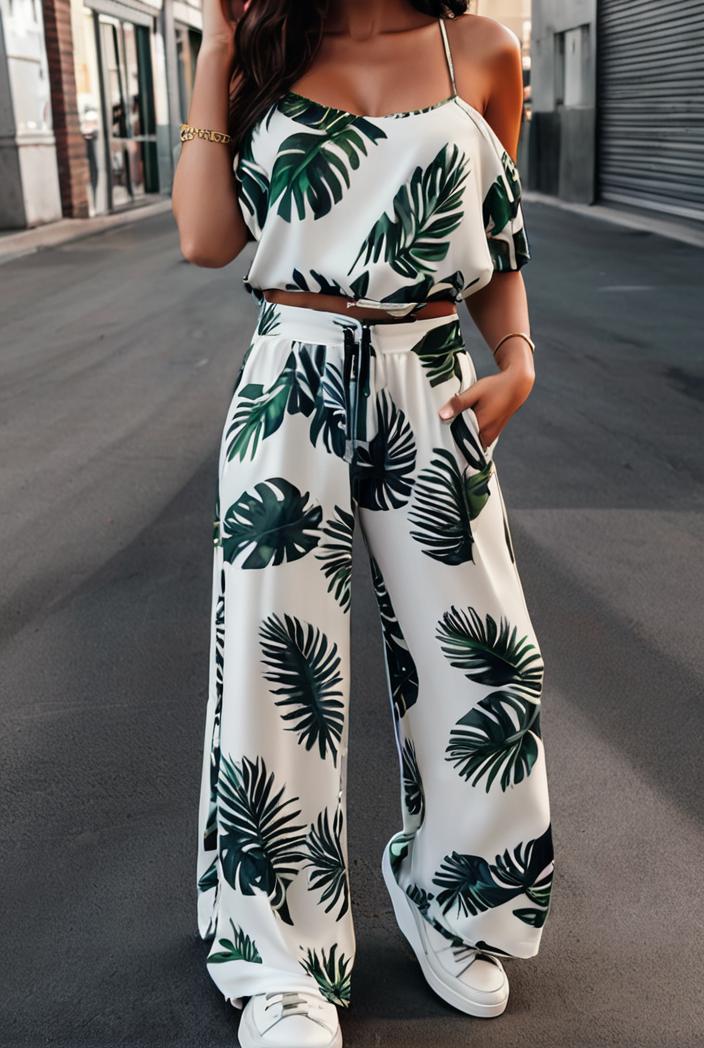 fashion print frilled off shoulder flared jumpsuit 134523