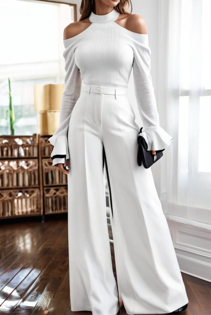 women s jumpsuits long sleeve one shoulder lace up wide leg jumpsuit 141113