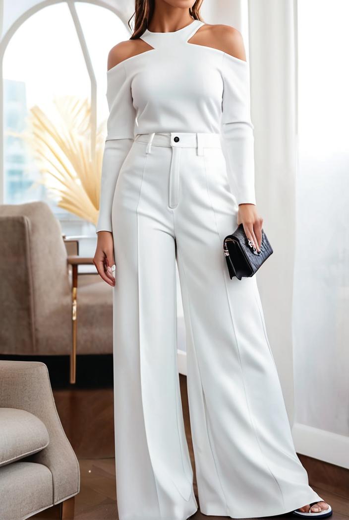 women s jumpsuits long sleeve one shoulder lace up wide leg jumpsuit 141114