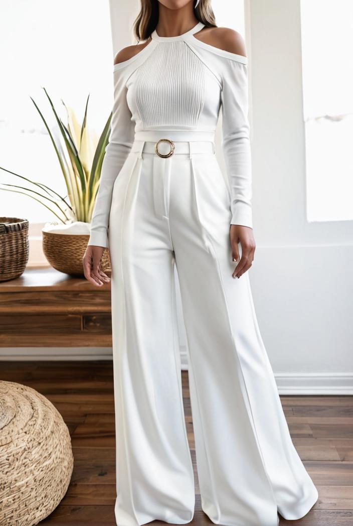 women s jumpsuits long sleeve one shoulder lace up wide leg jumpsuit 141117
