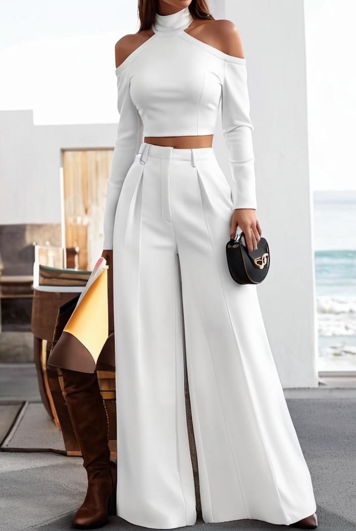 women s jumpsuits long sleeve one shoulder lace up wide leg jumpsuit 141121