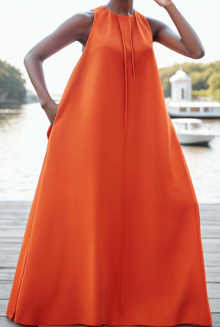 solid halter neck open back sleeveless dress 144191