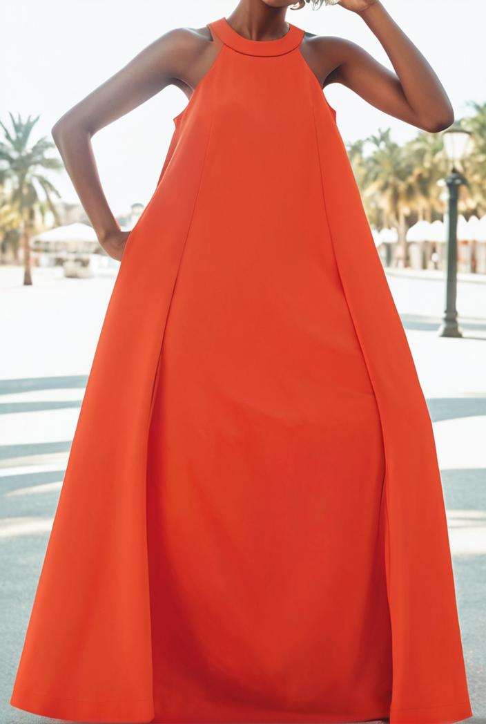 solid halter neck open back sleeveless dress 144197