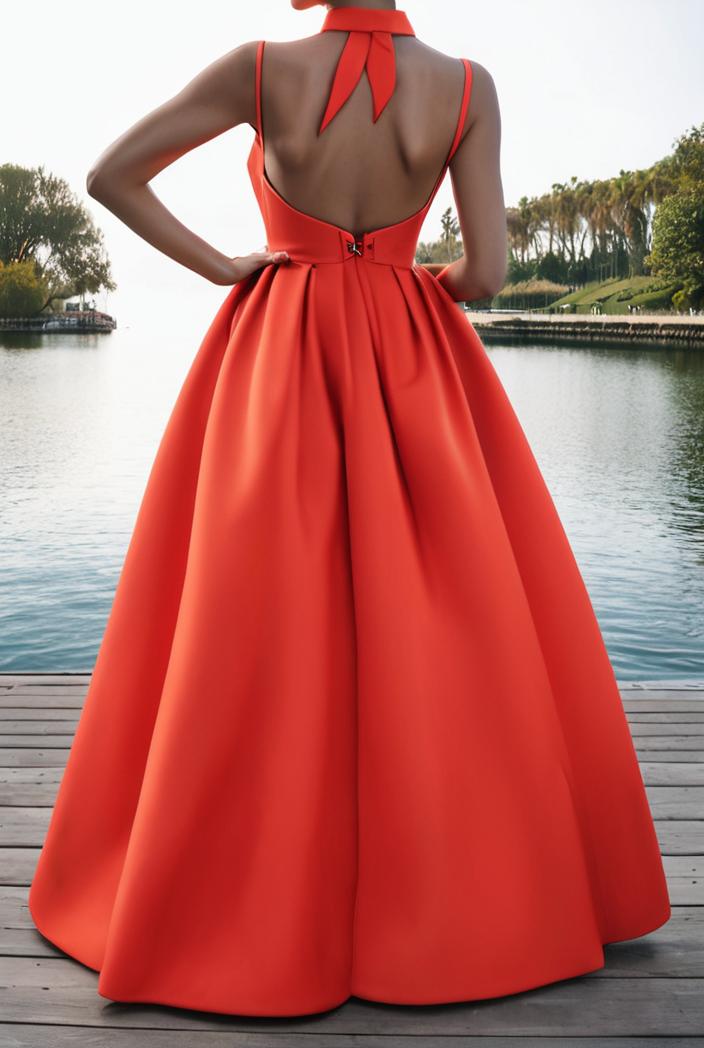 solid halter neck open back sleeveless dress 144200