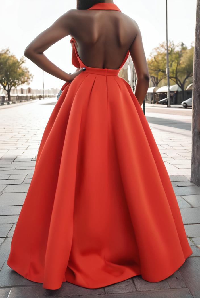 solid halter neck open back sleeveless dress 144201