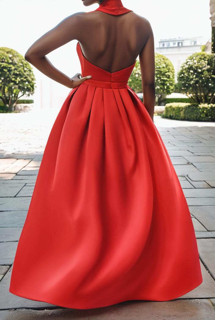 solid halter neck open back sleeveless dress 144202