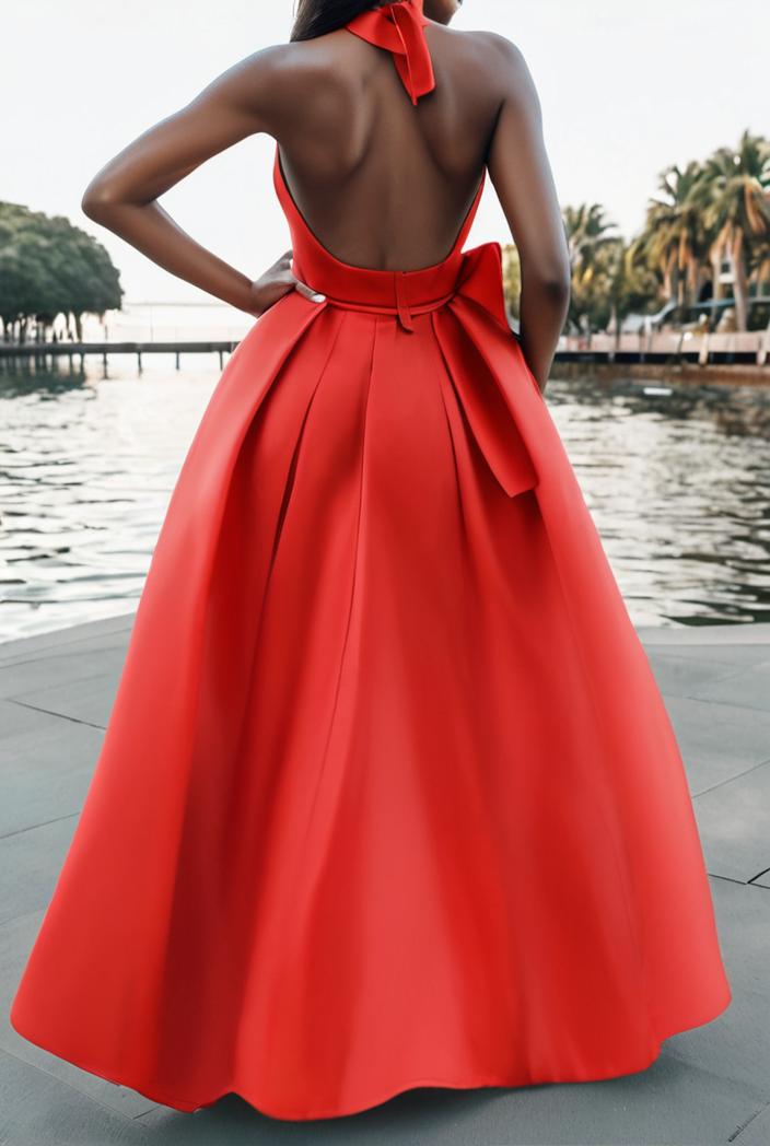 solid halter neck open back sleeveless dress 144203