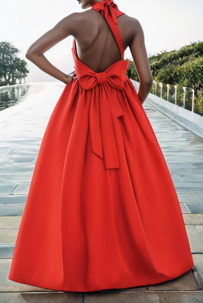 solid halter neck open back sleeveless dress 144205