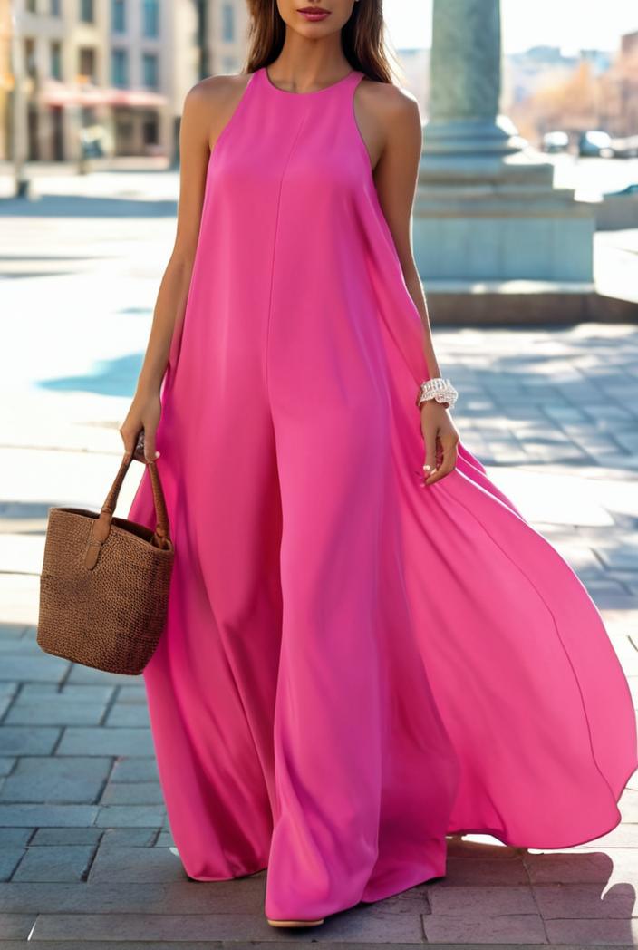 solid halter neck open back sleeveless dress 144209