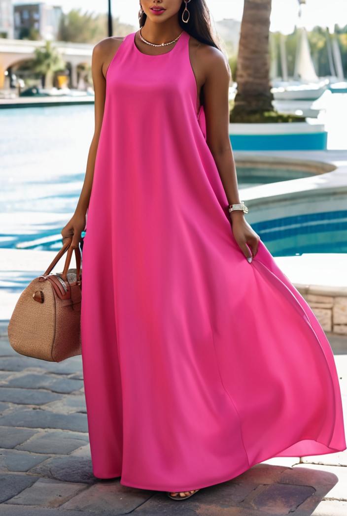 solid halter neck open back sleeveless dress 144212