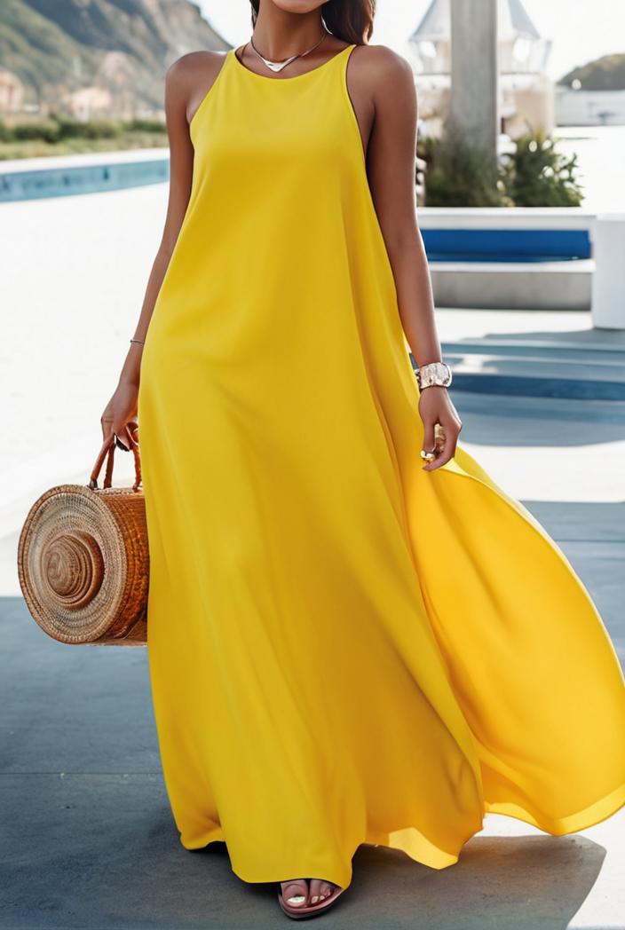 solid halter neck open back sleeveless dress 144215