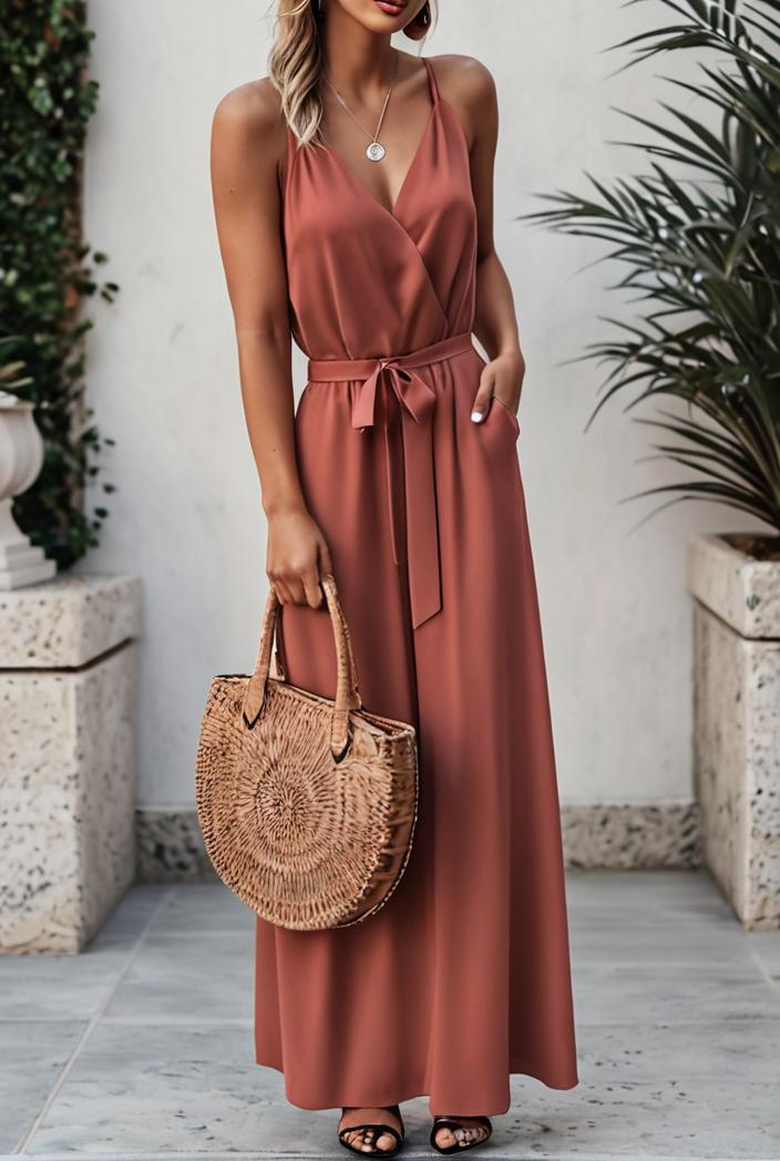 solid halter neck open back sleeveless dress 144237