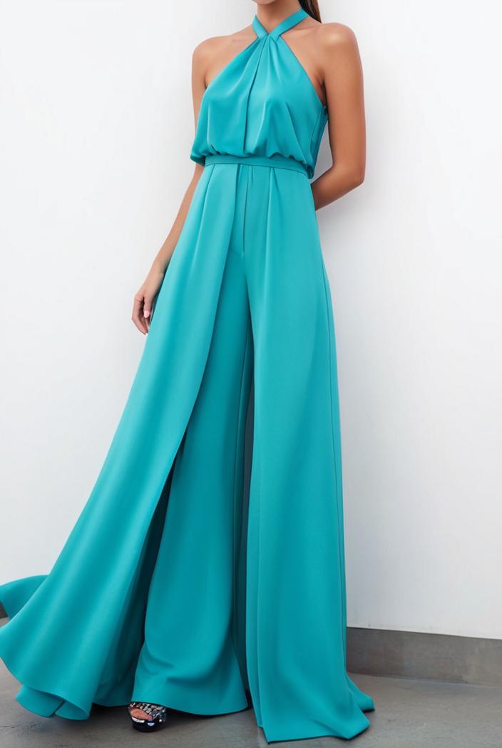 solid halter neck open back sleeveless dress 144247