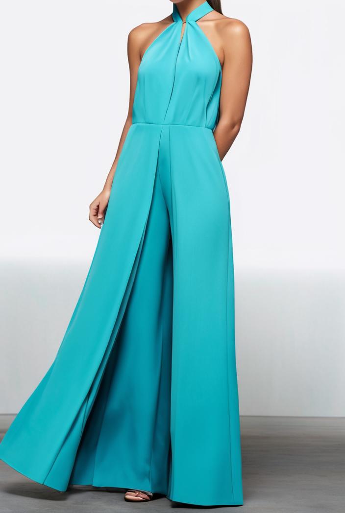 solid halter neck open back sleeveless dress 144248