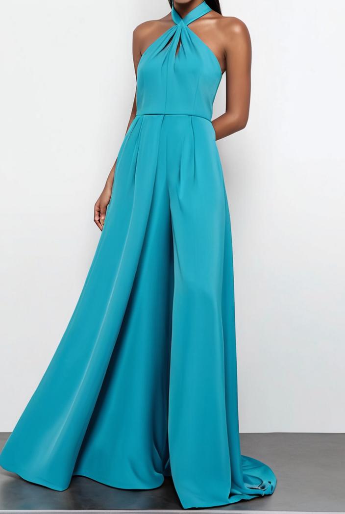 solid halter neck open back sleeveless dress 144254