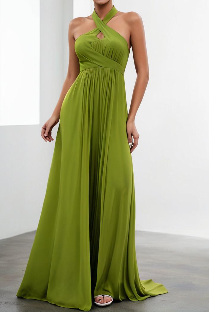 solid halter neck open back sleeveless dress 144263