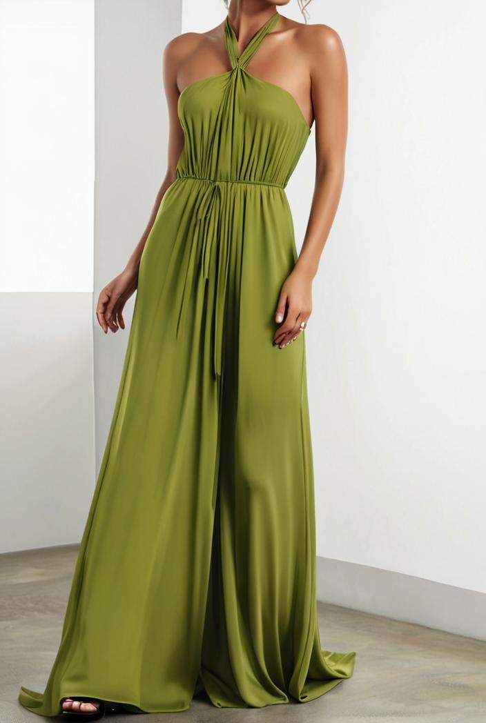 solid halter neck open back sleeveless dress 144266