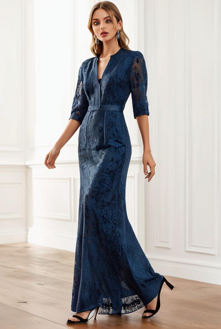 3 4 sleeve bodycon plunging back sequin evening dress 116926