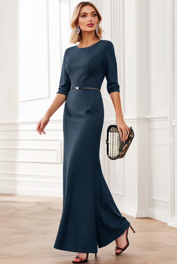 3 4 sleeve bodycon plunging back sequin evening dress 116929