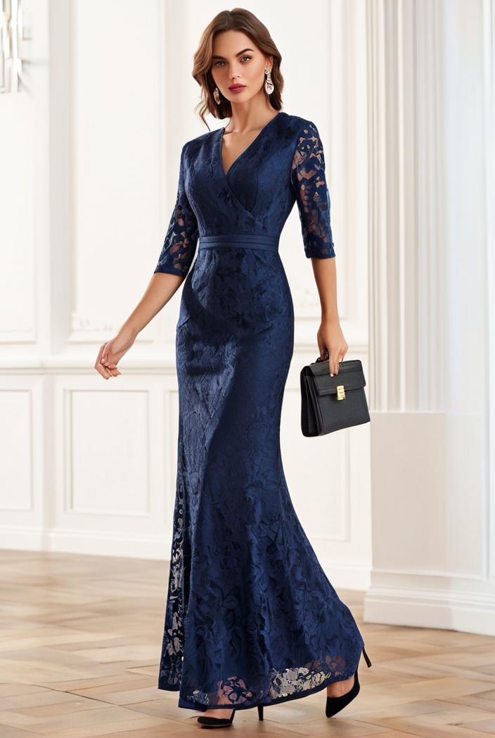 3 4 sleeve bodycon plunging back sequin evening dress 116930
