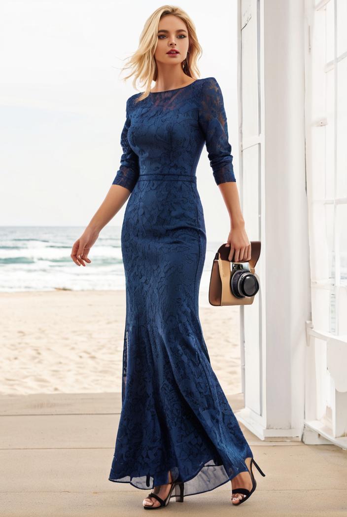 3 4 sleeve bodycon plunging back sequin evening dress 116931