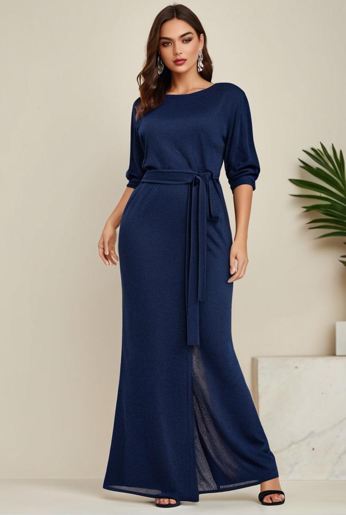3 4 sleeve bodycon plunging back sequin evening dress 116936
