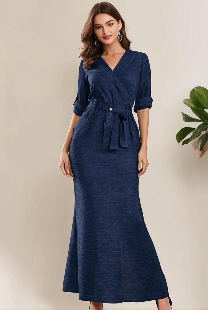 3 4 sleeve bodycon plunging back sequin evening dress 116937