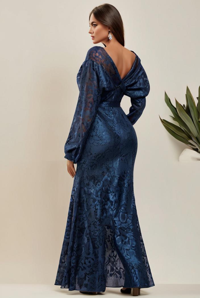 3 4 sleeve bodycon plunging back sequin evening dress 116957