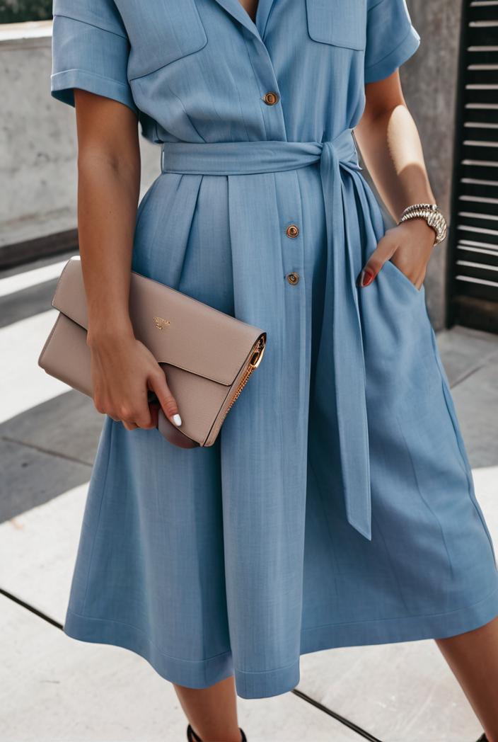 a line flap pockets rolled sleeve v neck casual lapel denim maxi dresses 116988