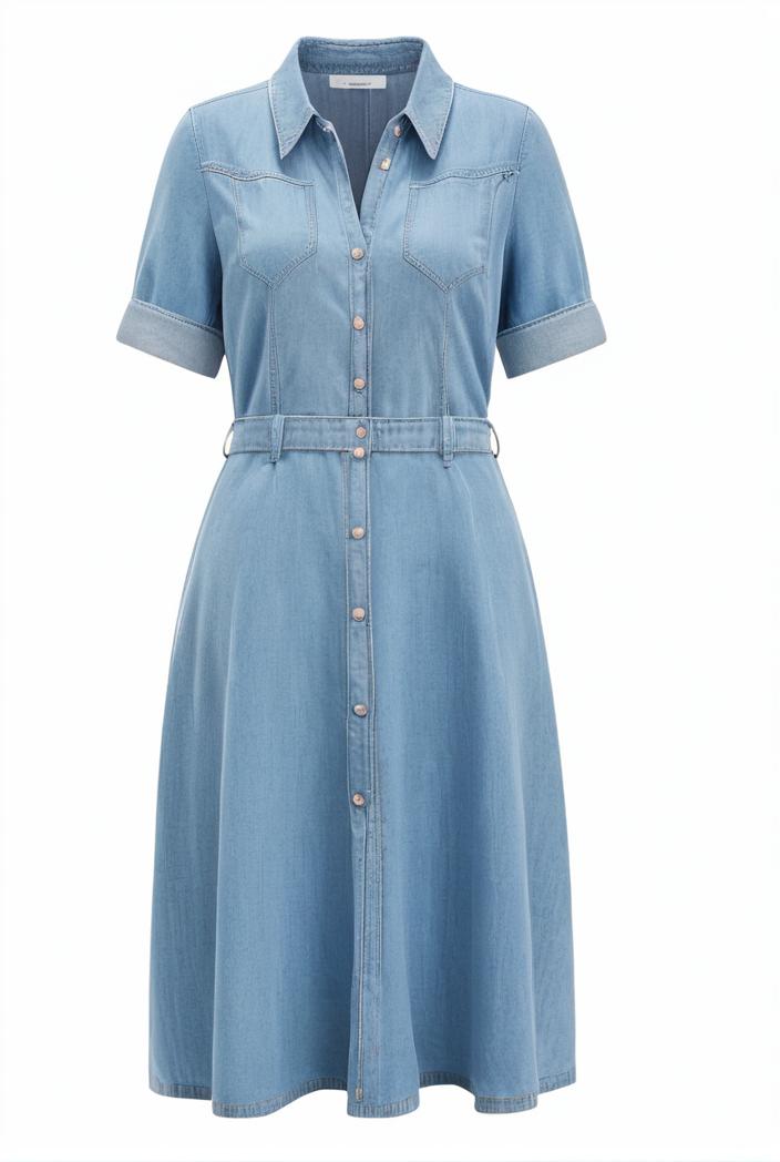a line flap pockets rolled sleeve v neck casual lapel denim maxi dresses 117001