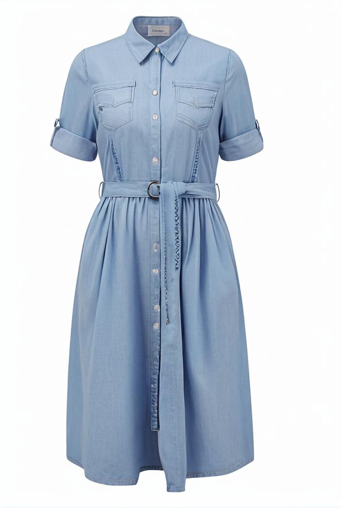 a line flap pockets rolled sleeve v neck casual lapel denim maxi dresses 116999