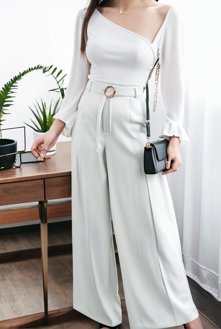women s jumpsuits long sleeve one shoulder lace up wide leg jumpsuit 123597