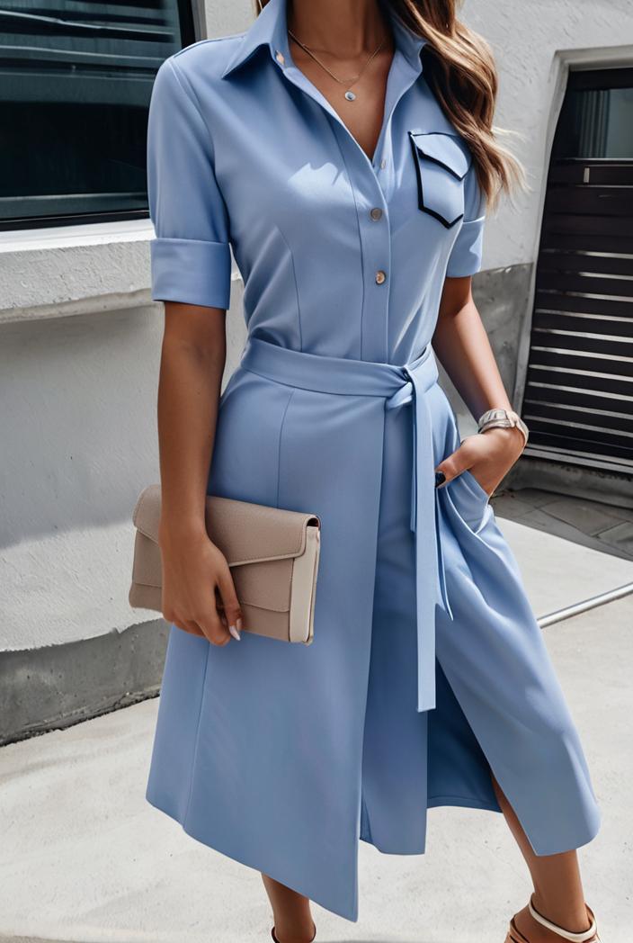 a line flap pockets rolled sleeve v neck casual lapel denim maxi dresses 127235