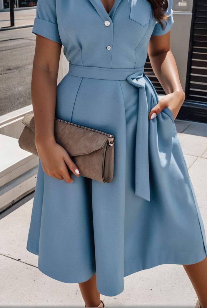 a line flap pockets rolled sleeve v neck casual lapel denim maxi dresses 127241
