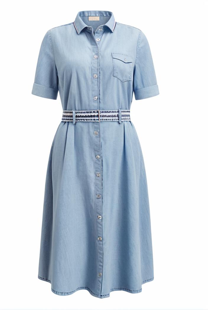 a line flap pockets rolled sleeve v neck casual lapel denim maxi dresses 127248