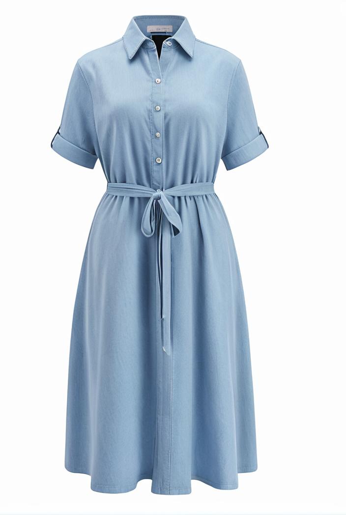 a line flap pockets rolled sleeve v neck casual lapel denim maxi dresses 127249