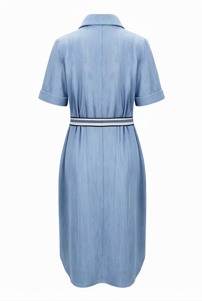 a line flap pockets rolled sleeve v neck casual lapel denim maxi dresses 127253