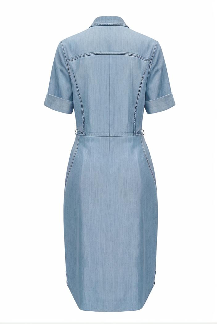 a line flap pockets rolled sleeve v neck casual lapel denim maxi dresses 127255