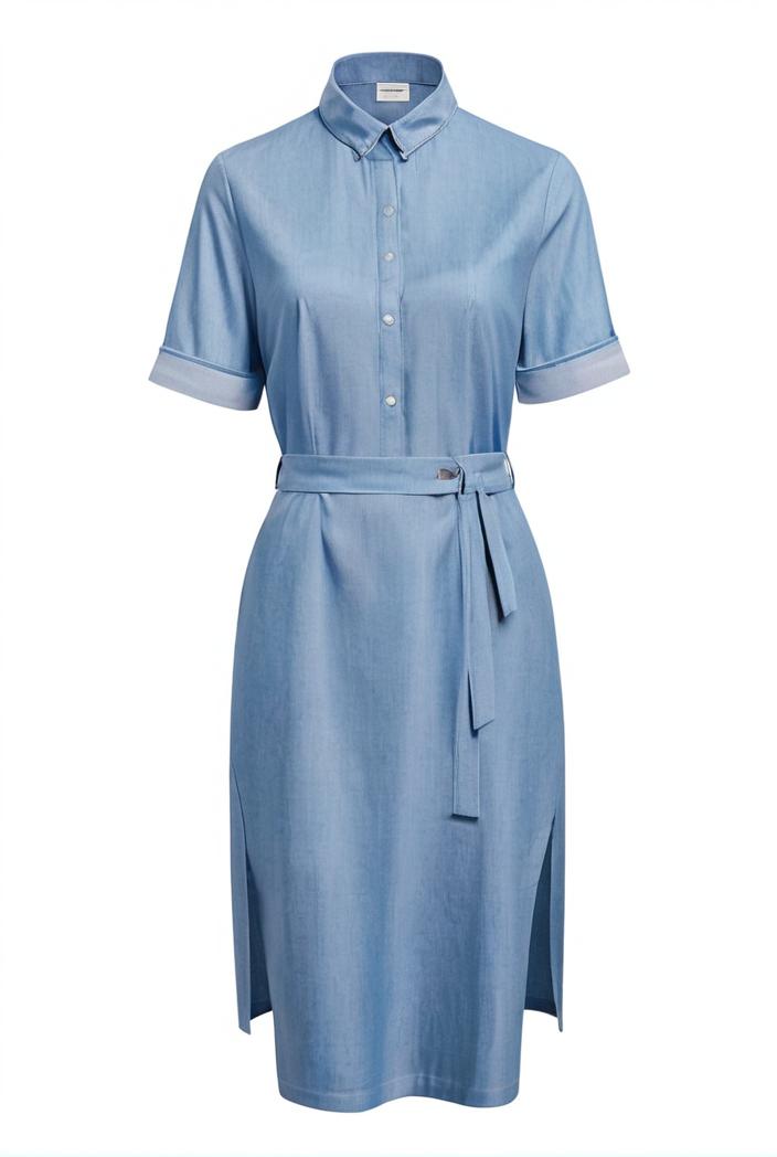 a line flap pockets rolled sleeve v neck casual lapel denim maxi dresses 127258