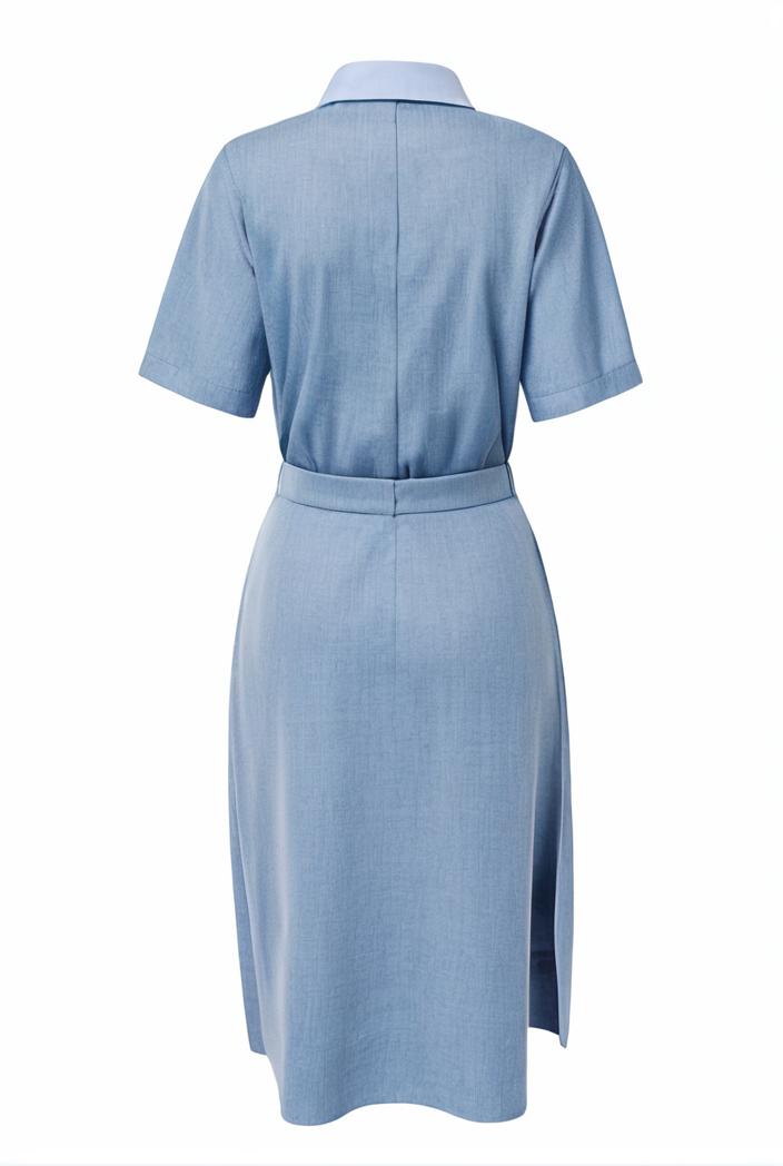 a line flap pockets rolled sleeve v neck casual lapel denim maxi dresses 127260