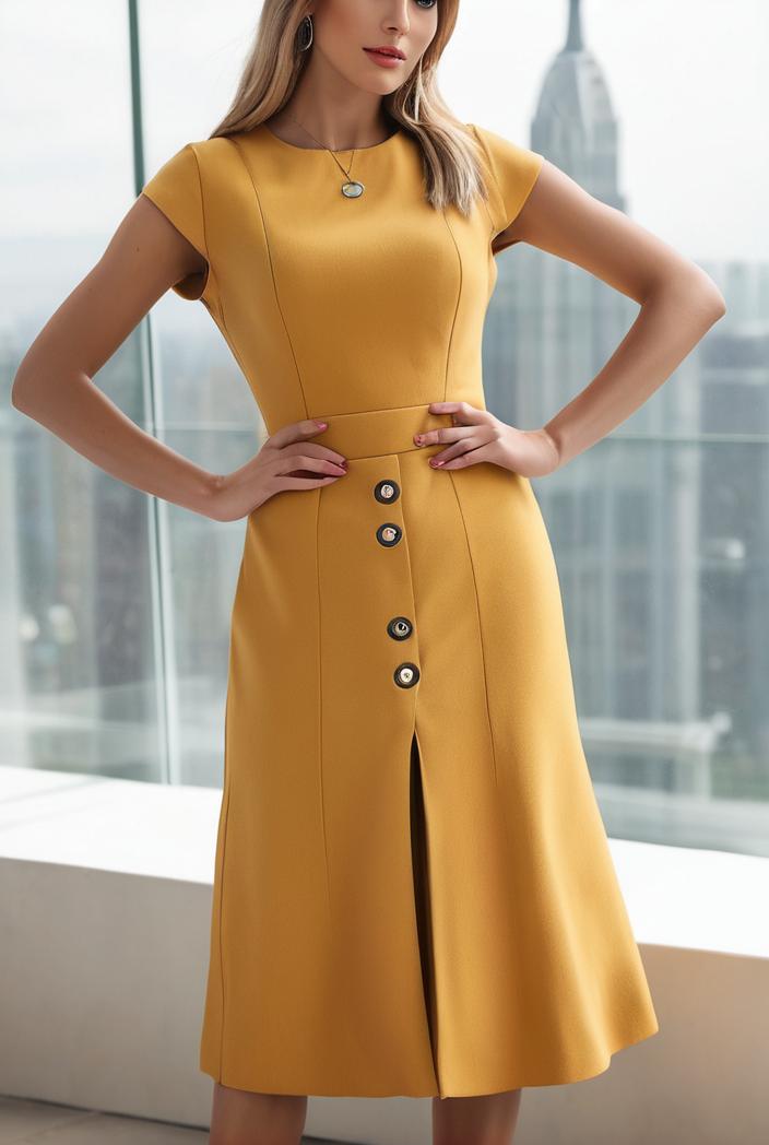 round neck tie polka dot pleated short sleeve midi dress 116206